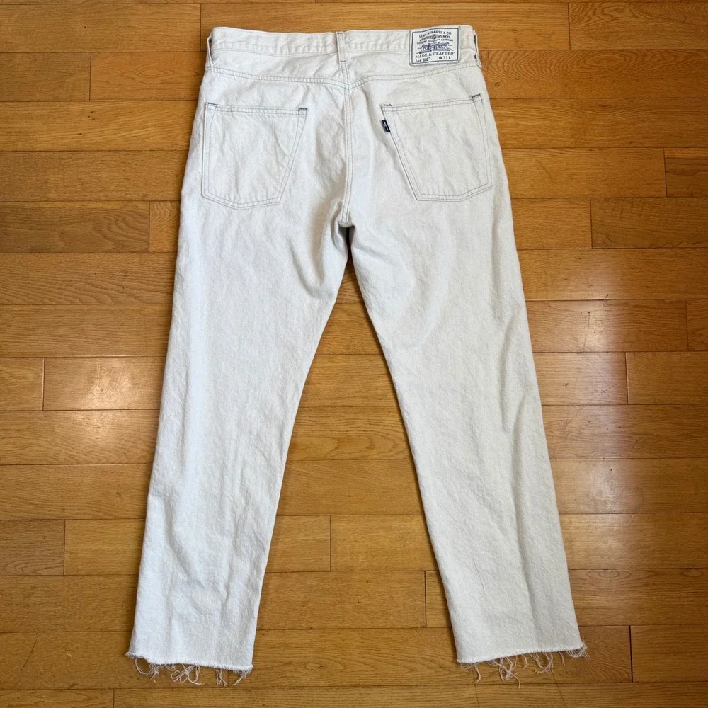 Levis Made & Crafted 502 Mens Off-White Denim Jeans Straight Leg Raw Hem‎ W33